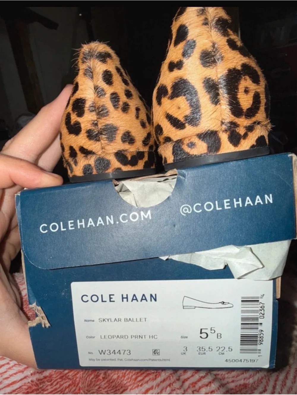 Cole Haan Leopard Print Ballet Flats with Gold Ring Accent